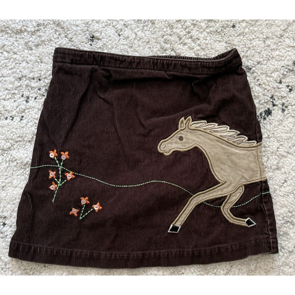 Land’s End Brown Corduroy Embroidered Floral Horse Appliqué Skort Skirt Size 5